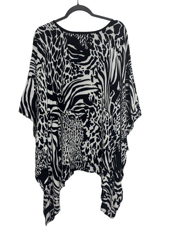 Tops - Black & White Animal Print Poncho Top